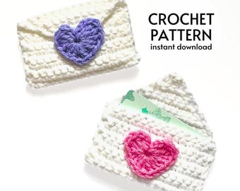 CROCHET PATTERN - Easy Heart Envelope Gift Card Holder Cute Crochet Pattern Valentines Day Gift Crochet Pattern PDF Instant Digital Download