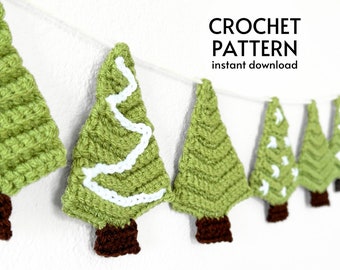 CROCHET PATTERN - Christmas Tree Garland Crochet Pattern Holiday Decor Christmas Ornament Tree Applique Pattern Instant Digital Download PDF