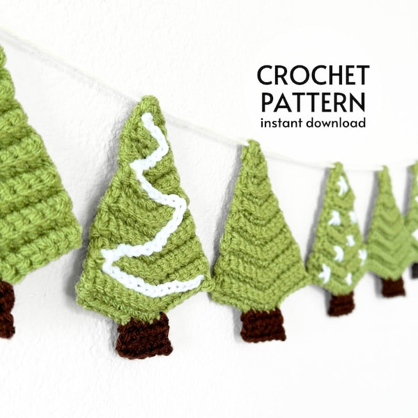 CROCHET PATTERN - Christmas Tree Garland Crochet Pattern Holiday Decor Christmas Ornament Tree Applique Pattern Instant Digital Download PDF
