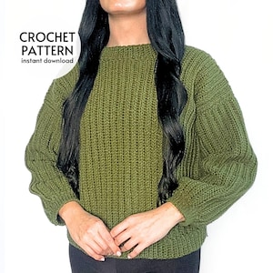 MOTIF AU CROCHET Pull aspect tricot pour femme, motif de pull au crochet facile au crochet, manches longues automne cardigan haut Téléchargement numérique instantané PDF