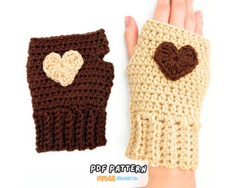 GEHAAKT PATROON - Eenvoudig haakpatroon vingerloze handschoenen Leuke harthandwarmers Instant digitale download pdf Patroon gehaakte winterwanten