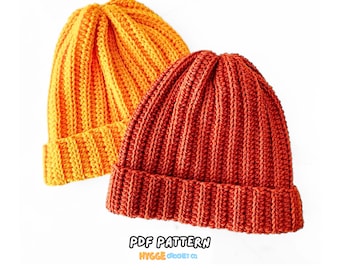 GEHAAKT PATROON - Gemakkelijk volwassen geribbeld gebreide look beanie muts haakpatroon pdf Instant digitale download geschikt voor beginners, vriendelijk haakpatroon cadeau