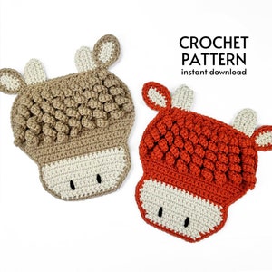 CROCHET PATTERN - Highland Cow Potholder Crochet Pattern Easy Farmhouse Animal Trivet Crochet Home Decor Gift Instant Digital Download PDF