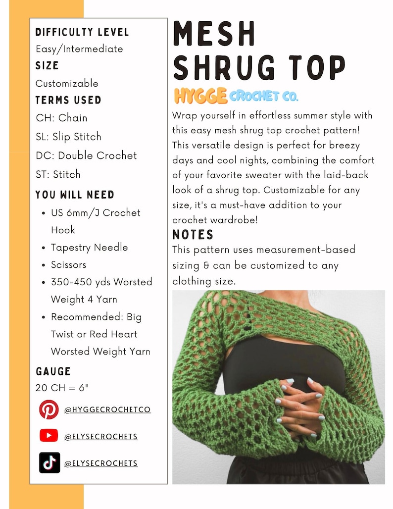 CROCHET PATTERN Easy Mesh Shrug Top Pattern Crochet Sweater Long Sleeve Pullover Pattern Cute Crochet Crop Top Instant Digital Download PDF image 8