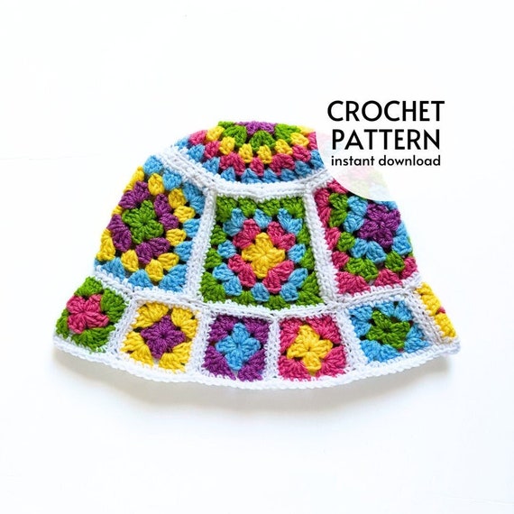 CROCHET PATTERN - Granny Square Bucket Hat Crochet Pattern Easy Summer Crochet Granny Square Bucket Hat Pattern PDF Instant Digital Download
