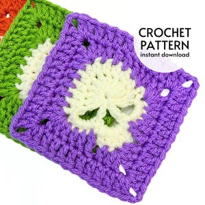CROCHET PATTERN - Easy Skull Granny Square Pattern Beginner Friendly Halloween Crochet Spooky Skull Goth Pattern Instant Digital Download