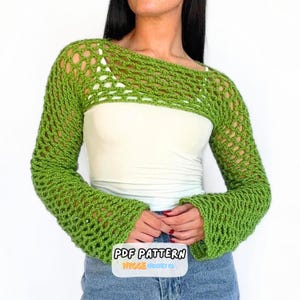 CROCHET PATTERN Easy Mesh Shrug Top Pattern Crochet Sweater Long Sleeve Pullover Pattern Cute Crochet Crop Top Instant Digital Download PDF