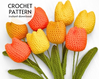 PATRÓN DE CROCHET - Patrón de crochet de flor de tulipán en PDF Ramo de tulipanes Amigurumi Flores Descarga digital instantánea Patrón de regalo de San Valentín hecho a mano