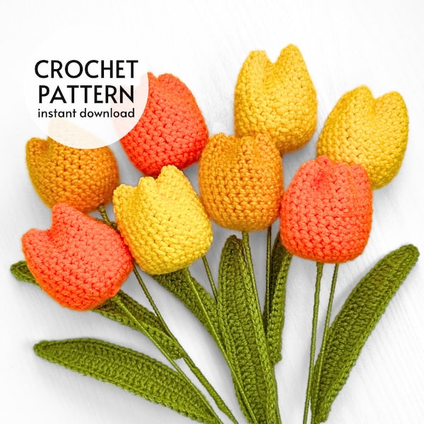 CROCHET PATTERN - Tulip Flower Crochet Pattern PDF Tulip Bouquet Amigurumi Flowers Instant Digital Download Handmade Valentines Gift Pattern
