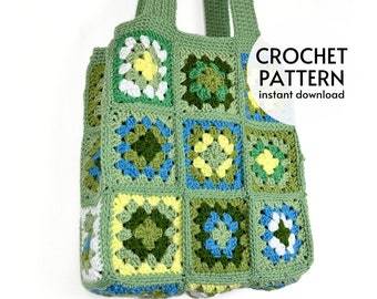 CROCHET PATTERN - Granny Square Tote Crochet Bag Pattern Easy Shoulder Bag Crochet Pattern PDF Market Bag Tutorial Instant Digital Download