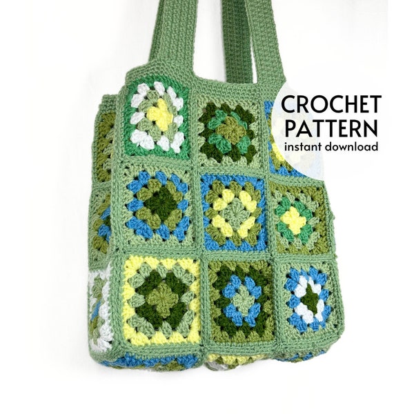 CROCHET PATTERN - Granny Square Tote Crochet Bag Pattern Easy Shoulder Bag Crochet Pattern PDF Market Bag Tutorial Instant Digital Download