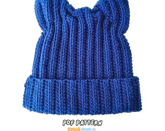 CROCHET PATTERN - Easy Cat Ear Beanie Crochet Pattern Cute Winter Animal Hat Pattern Crochet Christmas Gift Instant Digital Download PDF