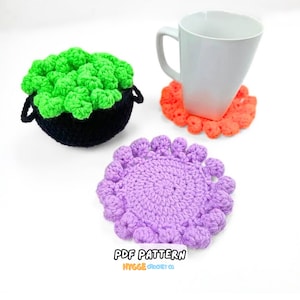 CROCHET PATTERN - Easy Bubbling Cauldron Coaster Set Halloween Crochet Pattern Cute Witchy Crochet Gift Pattern Instant Digital Download PDF
