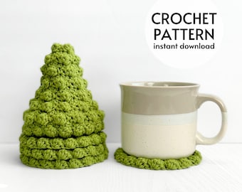 CROCHET PATTERN - Farmhouse Bobble Christmas Tree Coaster Set Pattern Instant Digital Download Pattern PDF Crochet Winter Holiday Decor