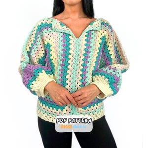 HÄKELANLEITUNG Easy Oma Hexagon Pullover Muster Crochet Hexagon Pullover Muster Damen Strickjacke Geschenk Sofortiger Digitaler Download PDF