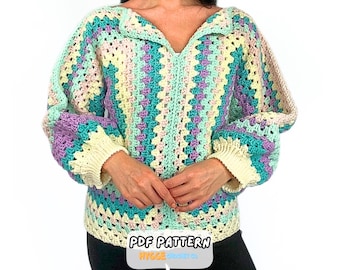 CROCHET PATTERN Easy Granny Hexagon Sweater Pattern Crochet Hexagon Pullover Pattern Women's  Cardigan Gift Instant Digital Download PDF