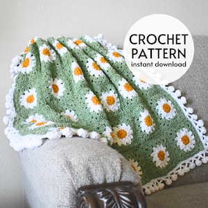 CROCHET PATTERN - Daisy Flower Granny Square Blanket Crochet Pattern Easy Boho Throw Baby Blanket Afghan Instant Digital Download PDF
