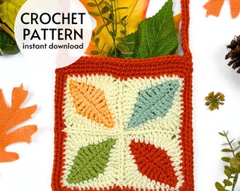 CROCHET PATTERN - Fall Forager Crochet Bag Pattern Crossbody Shoulder Bag Purse Leaf Granny Square Crochet Pattern PDF Digital Download