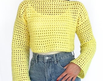 CROCHET PATTERN Easy Mesh Sweater Pattern Crochet Top Long Sleeve Pullover Pattern Fall Cute Beginner Crochet Crop Top Digital Download PDF