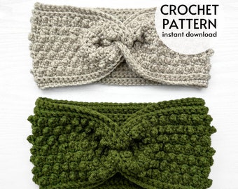 CROCHET PATTERN - Easy Bobble Ear Warmer Crochet Pattern PDF Crochet Twisted Earwarmer Winter Headband Pattern Instant Digital Download