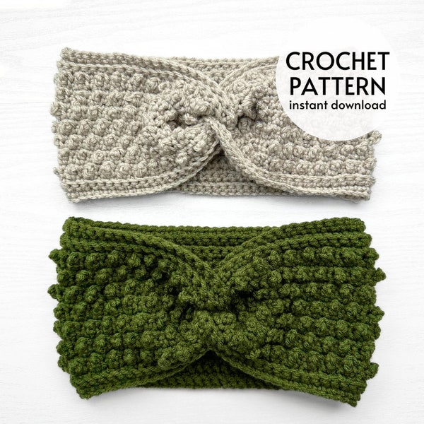 CROCHET PATTERN - Easy Bobble Ear Warmer Crochet Pattern PDF Crochet Twisted Earwarmer Winter Headband Pattern Instant Digital Download