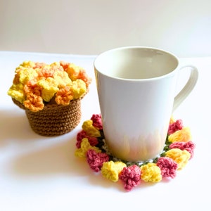 CROCHET PATTERN Flower Pot Coaster Set Crochet Pattern Flower Bouquet Plant Coasters Instant Digital Download PDF Crochet Pattern image 2