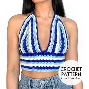 CROCHET PATTERN Easy Halter Neck Crop Top Pattern Womens Summer Crochet Tank Top Cute Beginner Crochet Pattern Instant Digital Download PDF