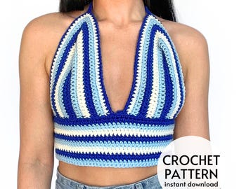 CROCHET PATTERN Easy Halter Neck Crop Top Pattern Womens Summer Crochet Tank Top Cute Beginner Crochet Pattern Instant Digital Download PDF