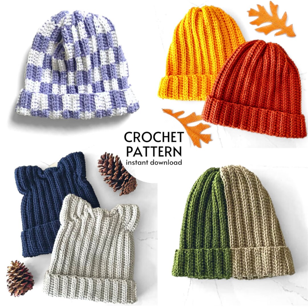 CROCHET PATTERN BUNDLE - Easy Beanie Crochet Patterns Bundle Knit Look ...