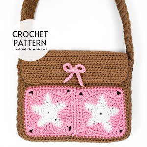 CROCHET PATTERN - Star Messenger Bag Easy Crochet Pattern Bag Cute Y2K Shoulder Bag Star Granny Square Purse Instant Digital Download PDF