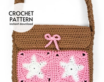 CROCHET PATTERN - Star Messenger Bag Easy Crochet Pattern PDF Cute Y2K Shoulder Bag Star Granny Square Purse Instant Digital Download