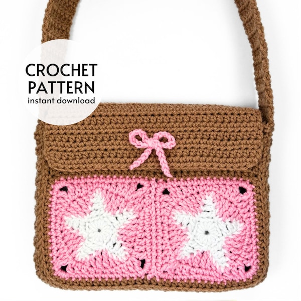 CROCHET PATTERN - Star Messenger Bag Easy Crochet Pattern PDF Cute Y2K Shoulder Bag Star Grandma Square Purse Instant Digital Download