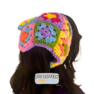 PATRÓN DE GANCHILLO - Patrón de pañuelo cuadrado de abuela fácil de crochet Patrón de gorro de crochet de verano Patrón de bufanda para el cabello Diadema bohemia Descarga digital instantánea