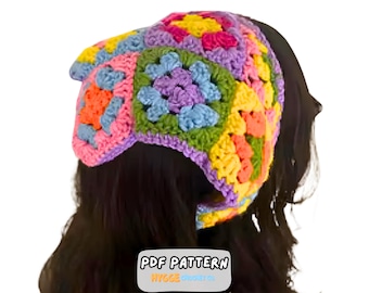 Häkelanleitung - Easy Grandma Square Bandana Häkelanleitung Sommer Häkelmütze Haar Schal Muster Boho Stirnband Sofort Digital Download
