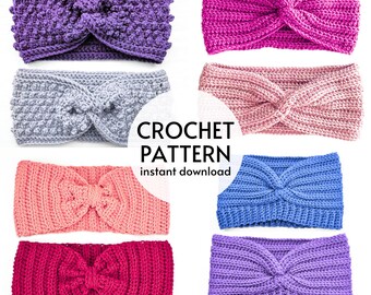 GEHAAKTE PATROONBUNDEL Gemakkelijke oorwarmer-haakpatronen gebreide look oorwarmer beginner gehaakte hoofdband met gedraaide hoofdband direct digitale download