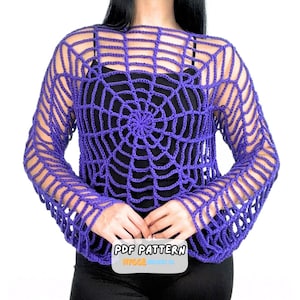 HÄKELANLEITUNG Spinnennetz Top Halloween Einfacher Häkelpullover Damen Mesh Shrug Herbst Pullover Halloween Kostüm Sofortiger digitaler Download PDF