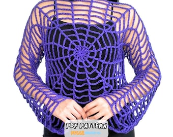 CROCHET PATTERN Spiderweb Top Halloween Easy Crochet Sweater Women's Mesh Shrug Fall Pullover Halloween Costume Instant Digital Download PDF