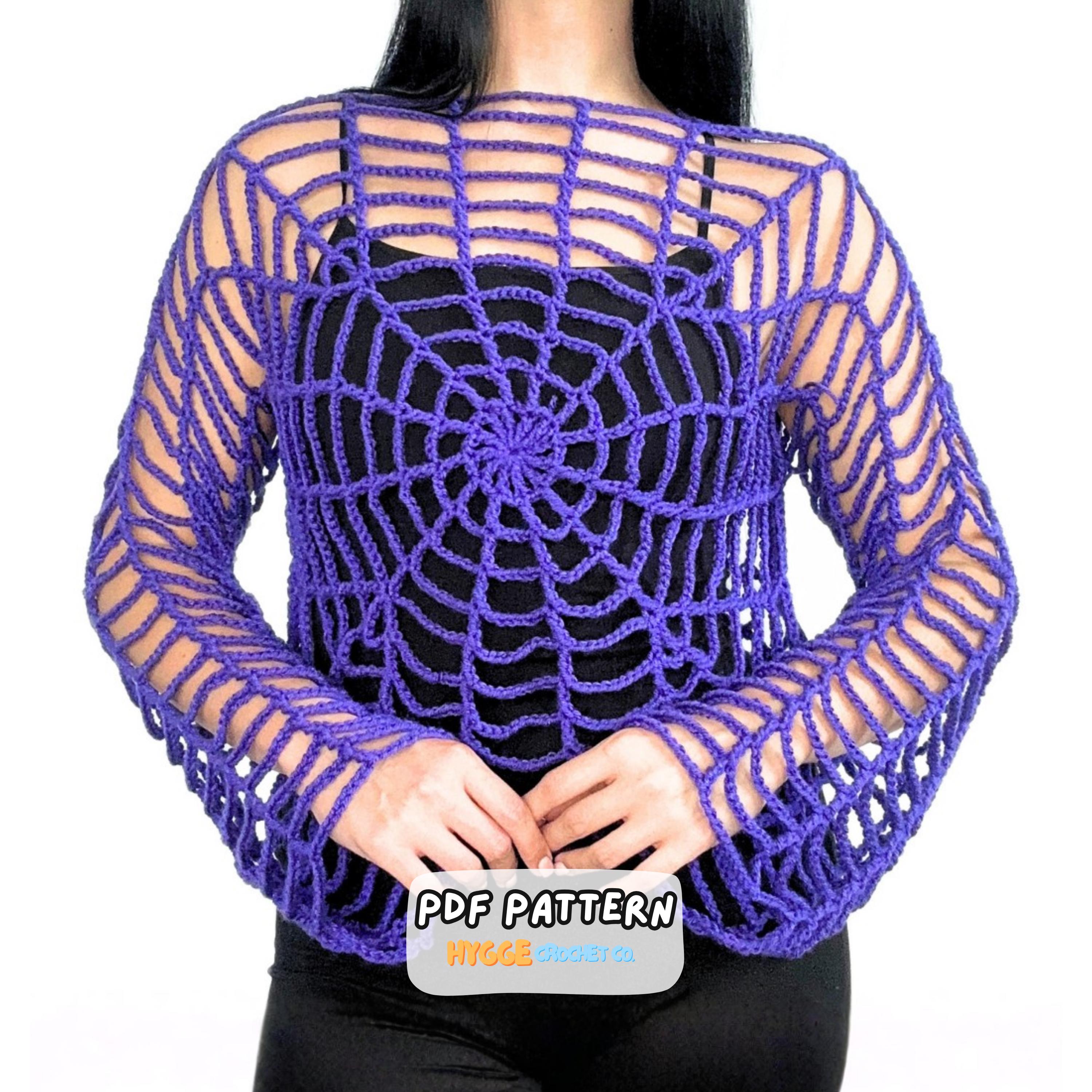 30 Spiderweb Crochet Patterns: 30 Ways to Make Webby Stitch Work for Halloween, Gothic... 28 Spiderweb Top Halloween Crochet Sweater Pattern