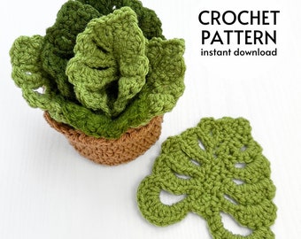 CROCHET PATTERN - Monstera Leaf Coaster Set Crochet Pattern Plant Coasters Instant Digital Download Crochet Pattern PDF Crochet Coaster Set