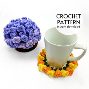 CROCHET PATTERN - Flower Pot Coaster Set Crochet Pattern Flower Bouquet Plant Coasters Instant Digital Download PDF Crochet Pattern