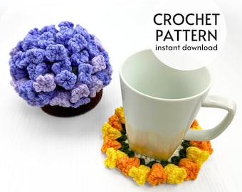 MOTIF AU CROCHET - ensemble de dessous de verre pot de fleur au crochet motif bouquet de fleurs plante sous-verres téléchargement numérique instantané PDF motif au crochet