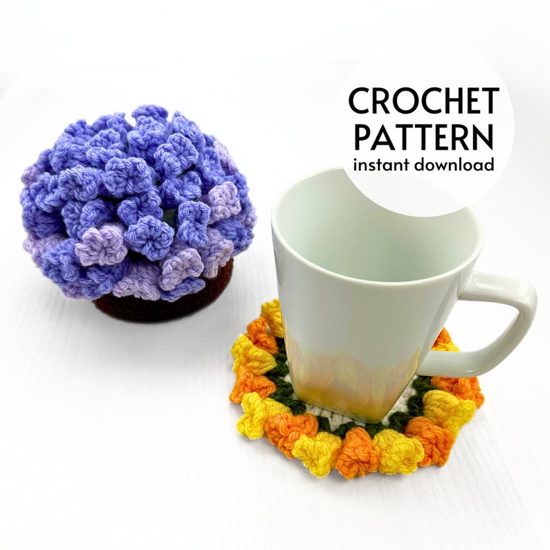 CROCHET PATTERN Flower Pot Coaster Set Crochet Pattern Flower Bouquet Plant Coasters Instant Digital Download PDF Crochet Pattern image 1