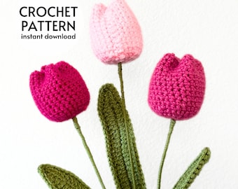 CROCHET PATTERN - Tulip Flower Crochet Pattern PDF Tulip Bouquet Amigurumi Flowers Instant Digital Download Handmade Gift for Women Pattern