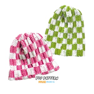 PATRÓN DE GANCHILLO - Gorro de cuadros fácil, patrón de ganchillo, bonito gorro de invierno, gorro de cuadros, regalo rápido de ganchillo, descarga digital instantánea en PDF