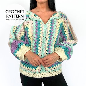 CROCHET PATTERN Easy Granny Hexagon Sweater Pattern Crochet Hexagon Pullover Pattern Women&#39;s  Cardigan Gift Instant Digital Download PDF