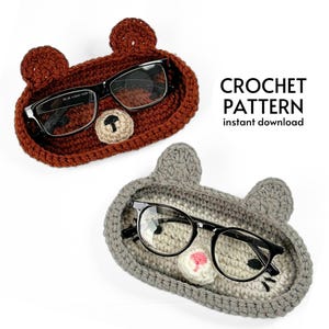 CROCHET PATTERN 2in1 Easy Eyeglasses Holder Cute Bear & Cat Animal Glasses Holder Beginner Crochet Gift Decor Instant Download PDF Pattern