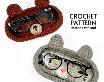 CROCHET PATTERN 2in1 Easy Eyeglasses Holder Cute Bear & Cat Animal Glasses Holder Beginner Crochet Gift Decor Instant Download PDF Pattern
