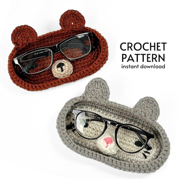 CROCHET PATTERN 2in1 Easy Eyeglasses Holder Cute Bear & Cat Animal Glasses Holder Beginner Crochet Gift Decor Instant Download PDF Pattern