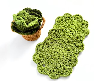 CROCHET PATTERN - Succulent Plant Pot Coaster Crochet Pattern Flower Leaf Coasters Set Instant Digital Download PDF Easy Crochet Pattern