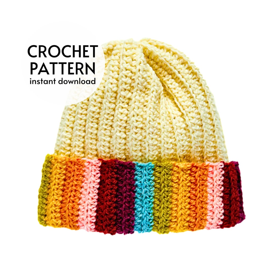 CROCHET PATTERN - Meadow Beanie Easy Adult Ribbed Knit Look Hat Winter ...